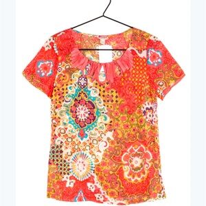 Vintage J Crew Medallion Lattice Short Sleeve Blouse size 0